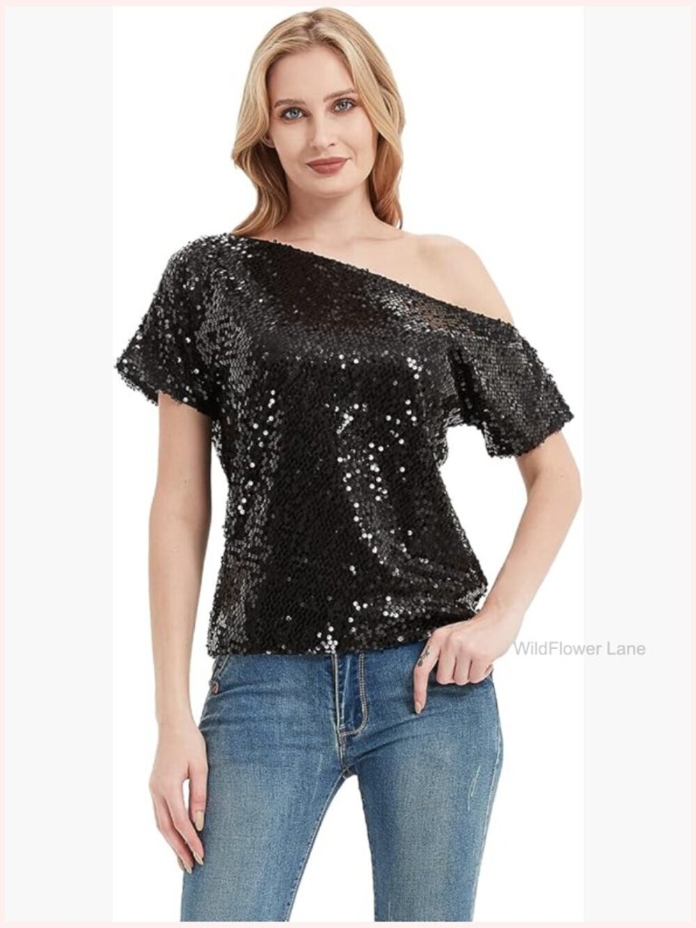 Women's Off Shoulder Sequin Sparkly Party Top Blouse